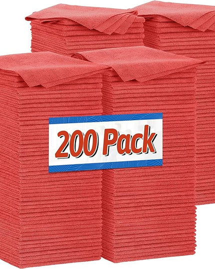 FIXSMITH Shop Towels, Red Microfiber Cleaning Cloth Bulk, 200 Pack Microfiber Towels for Cars, All-Purpose Absorbent Cleaning Rags, Dust Cloth for Automotive, Mechanic, Garage, Bar, 11.5 x 11.5 inch