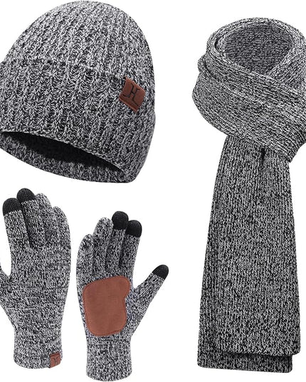 FZ FANTASTIC ZONE Mens Winter Knit Hat Beanie Long Neck Scarf Touchscreen Gloves Set Fleece Skull Caps Gifts for Men Women