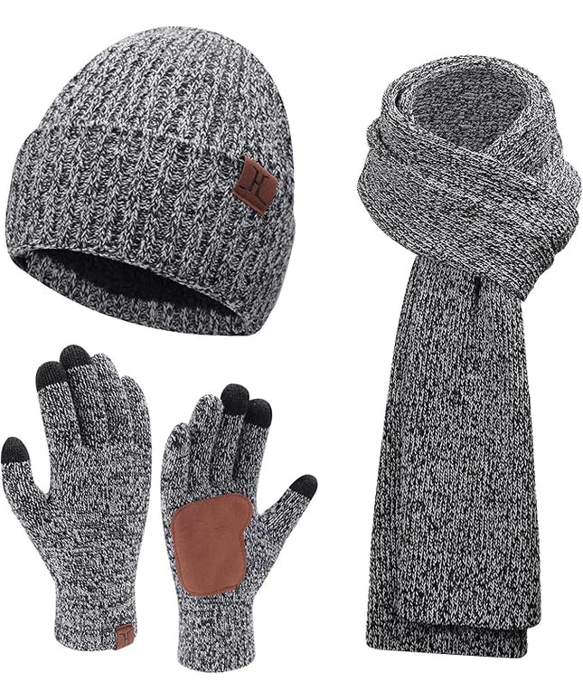 FZ FANTASTIC ZONE Mens Winter Knit Hat Beanie Long Neck Scarf Touchscreen Gloves Set Fleece Skull Caps Gifts for Men Women