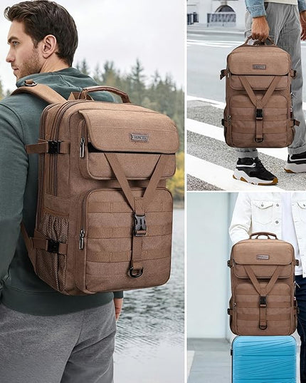 WITZMAN Travel Backpack for Men Large Canvas Laptop Backpack Fit 16 inch Carry on TSA Friendly Flight Approved Vintage Rucksack for Traveling(A8012 Brown)