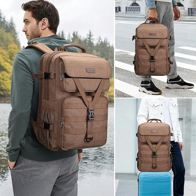WITZMAN Travel Backpack for Men Large Canvas Laptop Backpack Fit 16 inch Carry on TSA Friendly Flight Approved Vintage Rucksack for Traveling(A8012 Brown)