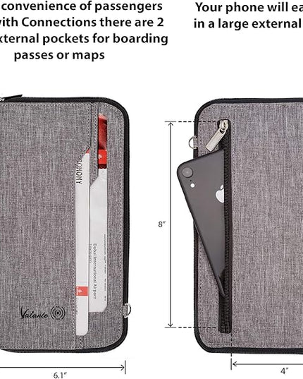 Valante Premium Family Travel Document Organizer Capacious RFID Passport Holder Wallet (Large, gray)
