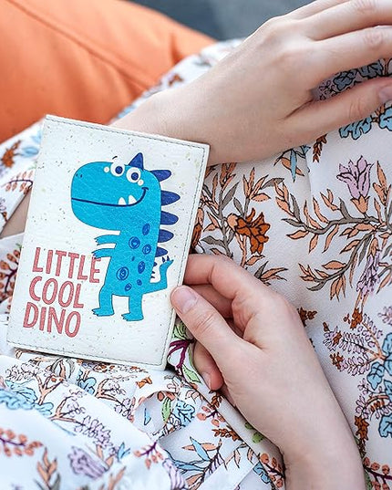 Passport Cover for Kids, Women and Men, Cute Travel Passport Holder (Little Cool Dino)
