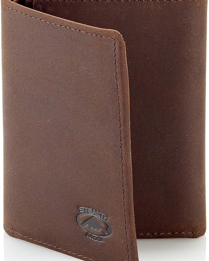 Stealth Mode Trifold Leather Wallet for Men with ID Holder and RFID Blocking (Brown)