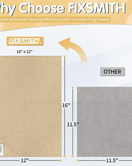FIXSMITH Beige Microfiber Cleaning Cloth -Pack of 8, Highly Absorbent Cleaning Rags, 16"X12" All Purpose Cleaning Towels for Housekeeping, Kitchen, Car, Lint Free and Reusable Microfiber Towels