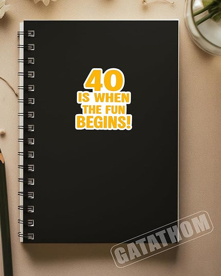 (3Pcs) Funny 40th Birthday Stickers – 40 is When The Fun Begins - Cheers to 40 Years Sticker Waterproof Vinyl Decals for Forty Birthday Gifts, Water Bottles, Scrapbooks, Journals, 3 x 2.8 inch