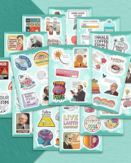 100Pcs Psychology Stickers for Laptop, for Water Botttle - Funny Psychologist Stickers for Therapist - Psychology Party Supplies - Gift for Women & Men