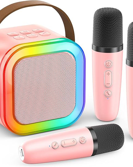 Mini Karaoke Machine for Kids Adults, Portable Bluetooth Speaker with 3 Wireless Karaoke Mics,2026 TOP Birthday Gifts Toys for Girls 3,5, 6,8+Years Old Karaoke Player Valentine(Light Pink 3 Mics)