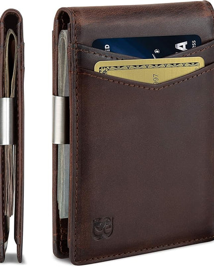 SERMAN BRANDS Money Clip Wallet - Mens Wallets slim Front Pocket RFID Blocking Card Holder Minimalist Mini Bifold