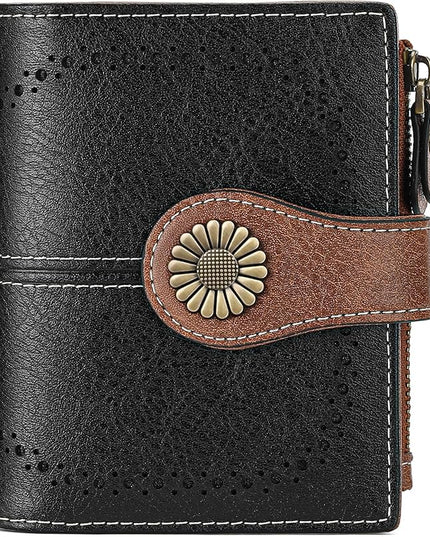 SENDEFN Small Womens Wallet Leather Bifold Card Holder RFID Blocking with Zipper Coin Pocket