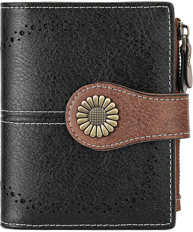 SENDEFN Small Womens Wallet Leather Bifold Card Holder RFID Blocking with Zipper Coin Pocket
