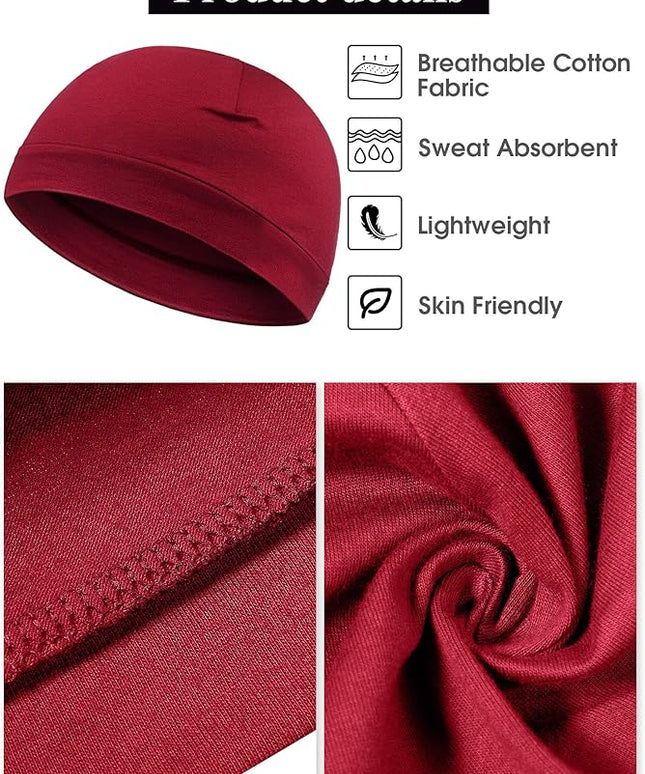 Syhood 4 Pcs Cotton Skull Caps for Men Women Breathable Beanie Thin Sleep Hat Night Running Cap Helmet Liner for Cycling Gym