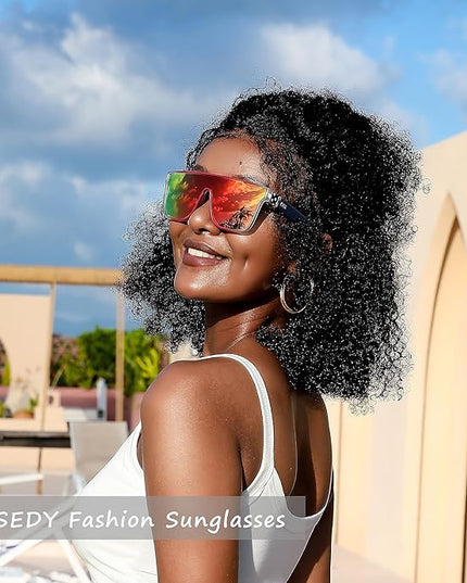 FEISEDY Sunglasses for Women Men, Fashion Mirrored Single Lens, Driving Beach Sunnies UV400 Shades B2996
