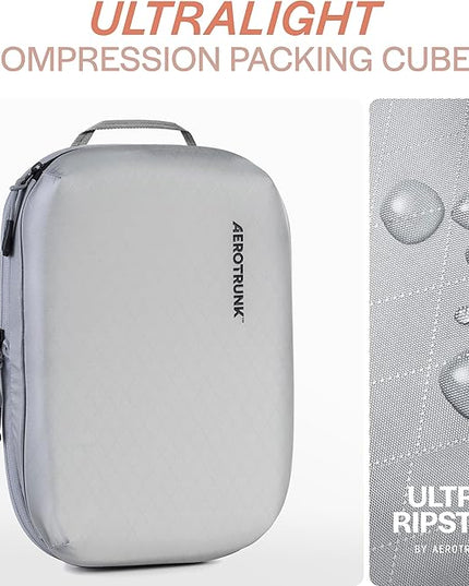 Aerotrunk Ultralight Compression Packing Cubes - Lightweight Travel Organizers for Suitcases and Luggage (6-Pack, Light Grey)