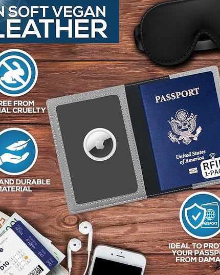 Ciana Passport Holder for Travel – PU Leather Passport Cover and Card Holder for Men & Women – Slim Passport Holder with Card Protector Slot, Travel Must Haves (Gray)