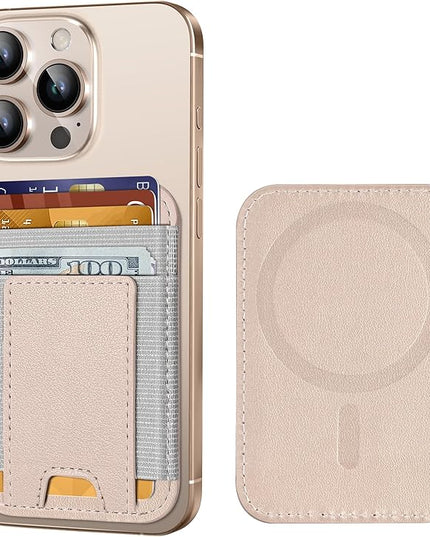 Upgraded for Magsafe Wallet, Strongest Magnetic Wallet for iPhone 17/16/15/14/13/12 Series, Magnetic Card Holder with 2 Card Slots, RFID Blocking, Vegan Leather, Fit 7 Cards, Desert Titanium Gold