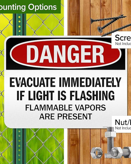 Danger Evacuate Immediately If Light is Flashing Flammable Vapors are Present Sign, 18x24 Inches, 3M EGP Reflective .080 Aluminum, Fade Resistant, Made in USA by My Sign Center