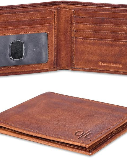 Oak Leathers Slim Leather Wallet for Men - RFID Blocking Slim Minimalist Front Pocket - Thin & Stylish with ID Window, Gift For Men (Vintage Tan)