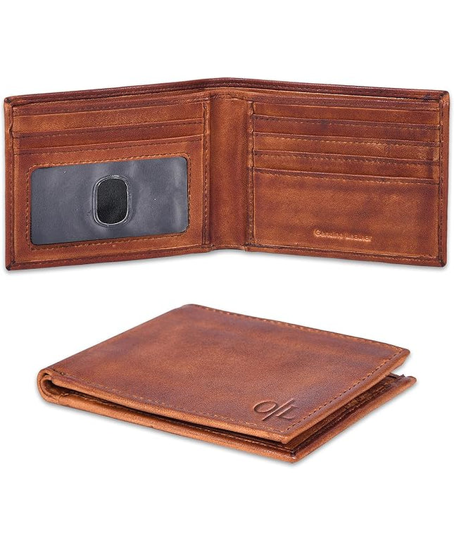 Oak Leathers Slim Leather Wallet for Men - RFID Blocking Slim Minimalist Front Pocket - Thin & Stylish with ID Window, Gift For Men (Vintage Tan)