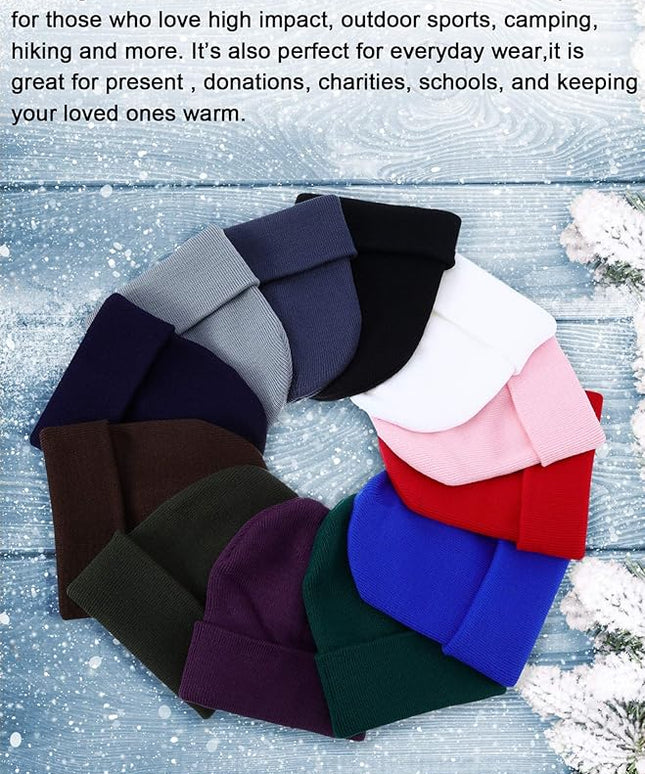 Zhanmai 12 Pack Small Winter Beanie Hats Bulk Warm Knitted Cuffed Skull Cap for Men Women