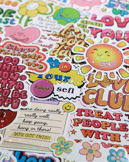 130 Pcs Motivational Holographic Stickers for Teens Adults - Inspirational Scrapbook Decals for Journaling, Waterproof Vinyl Mental Health Quotes for Laptops Bottles