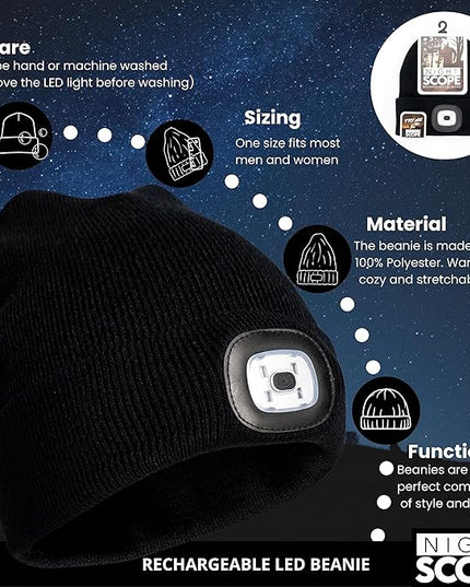 Night Scope Classic Rechargeable LED Warm Knit Beanie Head Light Hat Headlamp for Outdoor Activities