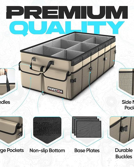 FORTEM Trunk Organizer For SUV Car Trunk Organizer, Foldable Storage, Car Accessories for Women Men, Collapsible Bag, Perfect Christmas Gifts, 600D Oxford, Non Slip Bottom, Straps, Soft Cover (85L)