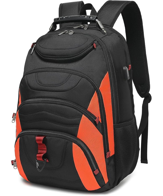 Boavan Laptop Backpack for men, 17.3 inch Laptop Bag with USB Port, Waterproof Travel Work Backpack Purse, Anti-Theft Teacher Nurse Doctor Casual Bookbags Office Business backpack，Black&Orange