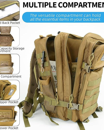 gracedon Tactical Backpack - Military Molle Bag 3 Days Pack for men and Women Large Assault Rucksack 45L (Khaki)
