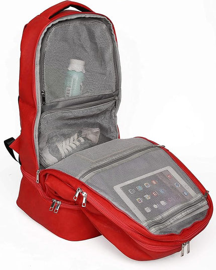 Sole Premise Leather Bag for Multi-functional Travel Carry-on with Shoe, Laptop and Clothes Compartments for Men & Women (Red)