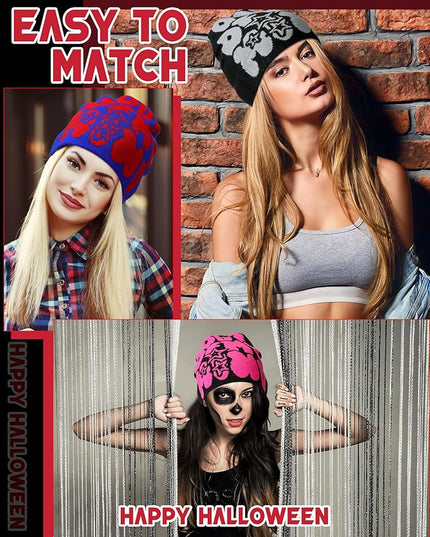 Toulite 12 Pieces Y2K Spider Web Beanie Gothic Graphic Beanies Outdoor Winter Warm Knitted Hat for Men Women