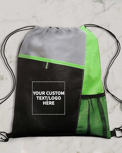 DISCOUNT PROMOS Custom Non-Woven Drawstring Backpacks Set of 10/50/100, Personalized Bulk Pack