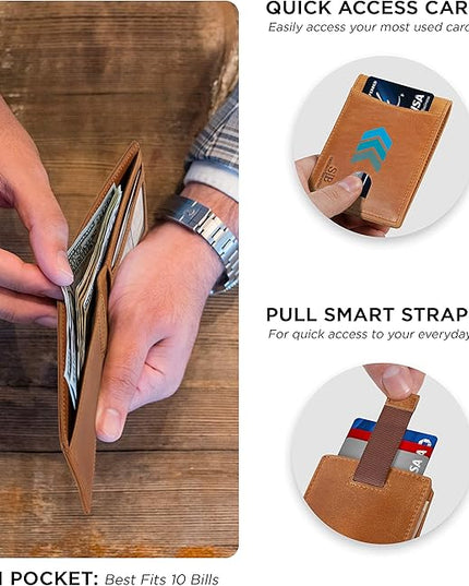 SERMAN BRANDS RFID Blocking Slim Bifold Genuine Leather Thin Minimalist Front Pocket Wallets for Men Billfold Wallet Men Gift