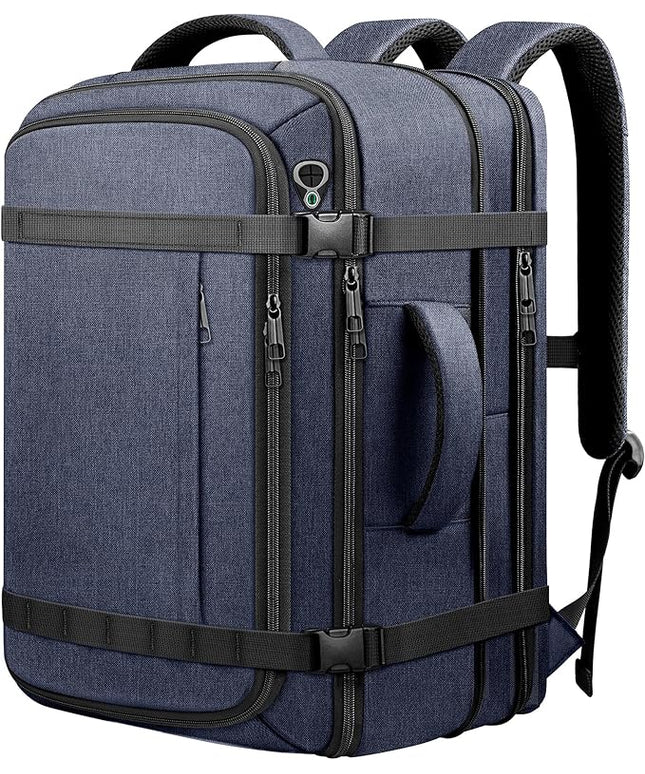 Carry On Backpack, Expandable 50–60L Work Backpack with USB Cable Port, Fits 18.4 Inch Laptop,Anti Theft Water Resistant Large Business Backpack for Men Women,TSA Flights Approve,Long Trips,Blue