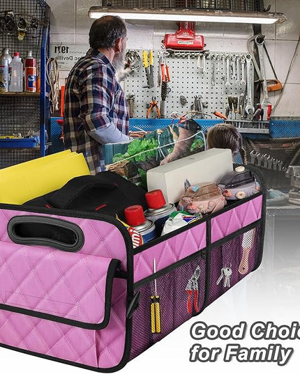Deosk Car Trunk Organizer for SUV, Car Organizers and Storage with 6 Pocket, Car Accessories for Women/Men 70L Waterproof Polyester Trunk Organizer(Large, Pink)