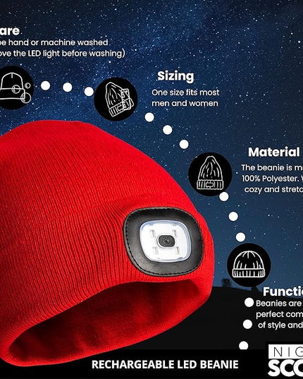 Night Scope Classic Rechargeable LED Warm Knit Beanie Head Light Hat Headlamp for Outdoor Activities
