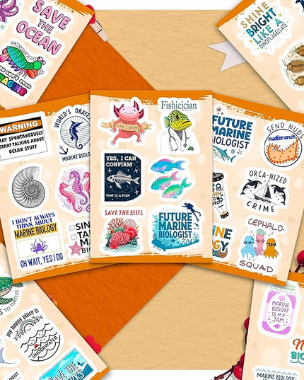 100Pcs Marine Biology Stickers for Scrapbooking, for Luggage, for Water Bottle - Marine Biology Party Supplies & Decorations - Ocean Life Stickers and Decals - Gifts for Women & Men