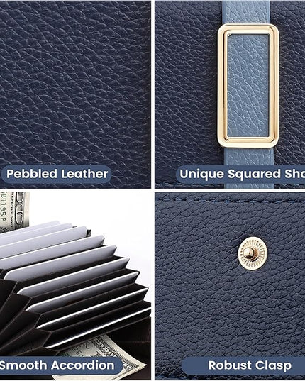 Pomelo Best Credit Card Holder RFID Wallet for Women, Small Leather Zipper Card Case with With 11 Card Slots Deep Blue