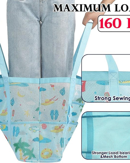 Mesh Beach Bag, Large Beach Tote with Zipper Pocket, Toys Pool Bag for Family Travel Vacation Cruise Essentials