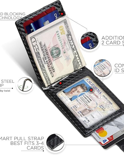 SERMAN BRANDS RFID Blocking Slim Bifold Genuine Leather Minimalist Front Pocket Wallets for Men with Money Clip Thin Mens