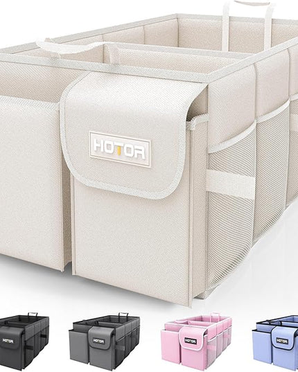 HOTOR Trunk Organizer - Foldable Car Storage for SUVs & Sedans, Sturdy Organization for Accessories, Tools, Sundries, Beige, 2 Compartments, 21.3"12.6"10.6"