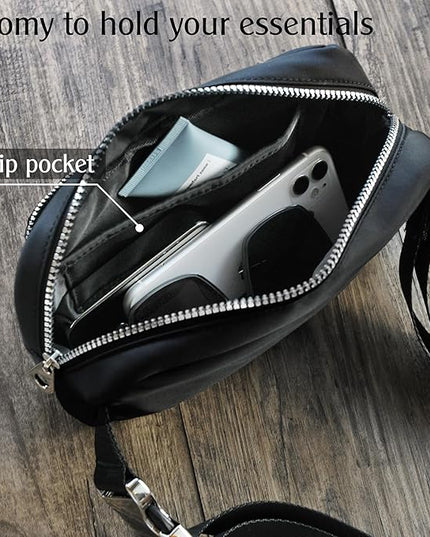 Women's Zipper Pockets Fanny Packs Nylon Waist bag Everywhere Belt bag (Black)