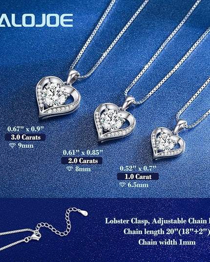 Moissanite Necklace for Women, 1-3 Carat Heart Necklace Engraved with 'I LOVE YOU', Birthday Gift for Wife, Anniversary Present for Wife Women, Jewelry Gifts for Christmas Valentine's Day