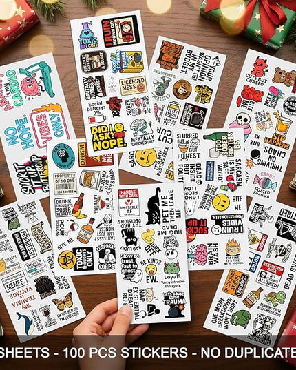100 Pcs Adult Dark Humor Stickers Pack Funny Offensive Waterproof Vinyl Decals for Car Laptop Water Bottle Scrapbook Wall Sarcastic Meme Sticker Gift for Adults Men Women Birthday