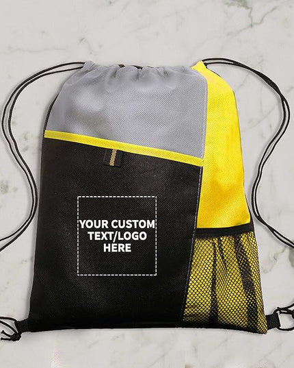 DISCOUNT PROMOS Custom Non-Woven Drawstring Backpacks Set of 10/50/100, Personalized Bulk Pack