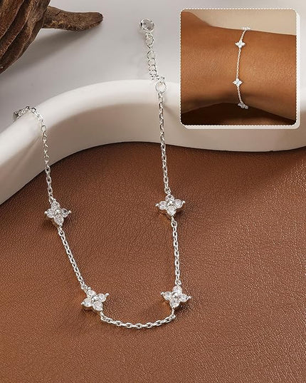 FUNEIA Dainty Silver Gold Bracelets for Women Trendy Non Tarnish 14K Gold Plated Waterproof Diamond Bracelets Cute Stackable Heart Butterfly Clover Cross Evil Eye Charm Bracelet Stack Jewelry Gifts