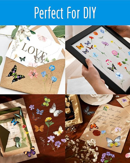 370+ PCS PVC Flower & Butterfly Stickers, Self-Adhesive Nature Floral Stickers for Scrapbook, Laptop, Journal, DIY Project, Spring Themed Party Decors