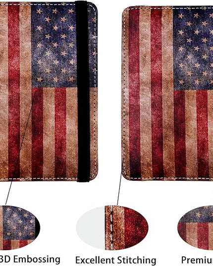 Passport Holder for Women and Men PU Leather Passport Cover for Travel (American Flag)