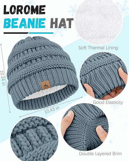 Winter Beanie Hat Scarf Gloves, Warm Fleece Knit Hats Touch Screen Gloves Neck Scarf Set Winter Gifts for Unisex Adult