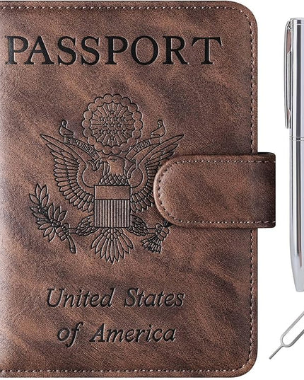Passport Holder Cover Wallet Travel Essentials Leather Rfid Blocking Case Vacation Luggage Must Haves Travel Accessories for Men Women (120#Coffee)